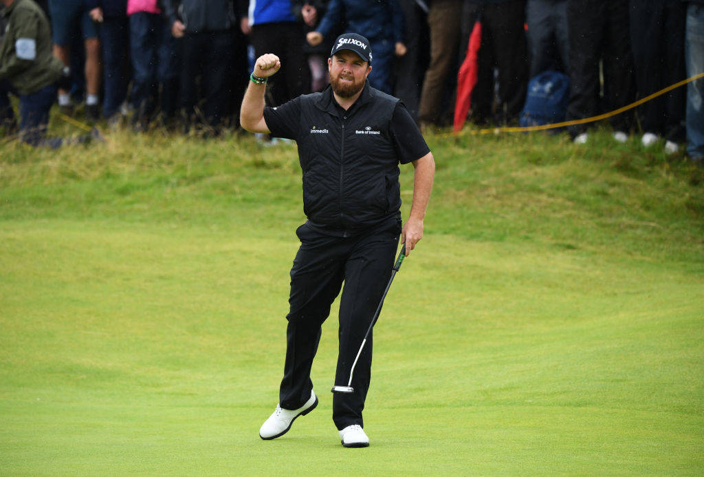Shane Lowry fist pumping after holing an important putt